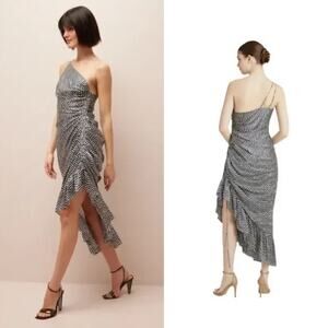 NEW Cinq A Sept Christel One-Shoulder Asymmetric Silk Midi Dress Zebra Print 8